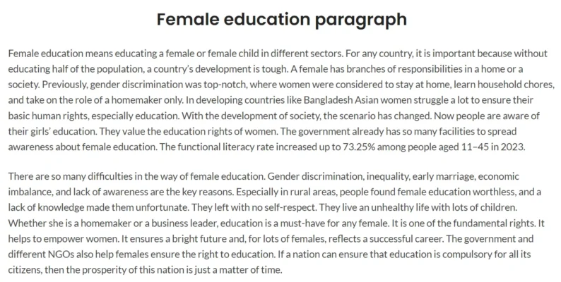 female education paragraph